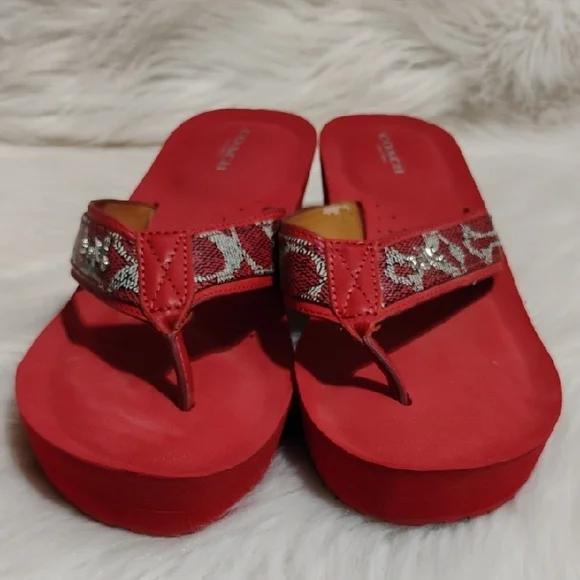 Coach Jolene Red and Silver Wedge Sandals Sz.9.5 - Picture 7 of 12